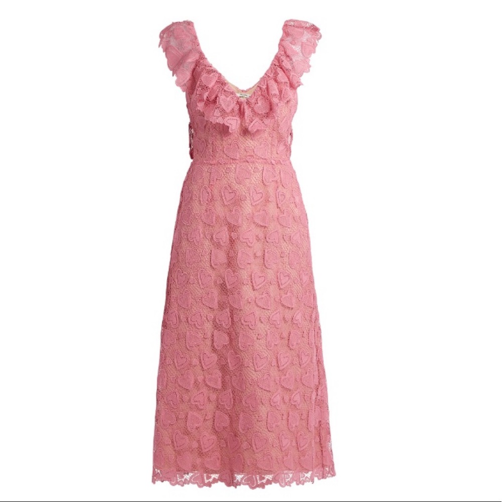 Miu Miu Heart-Macramé Lace Midi Dress In Rose Pink